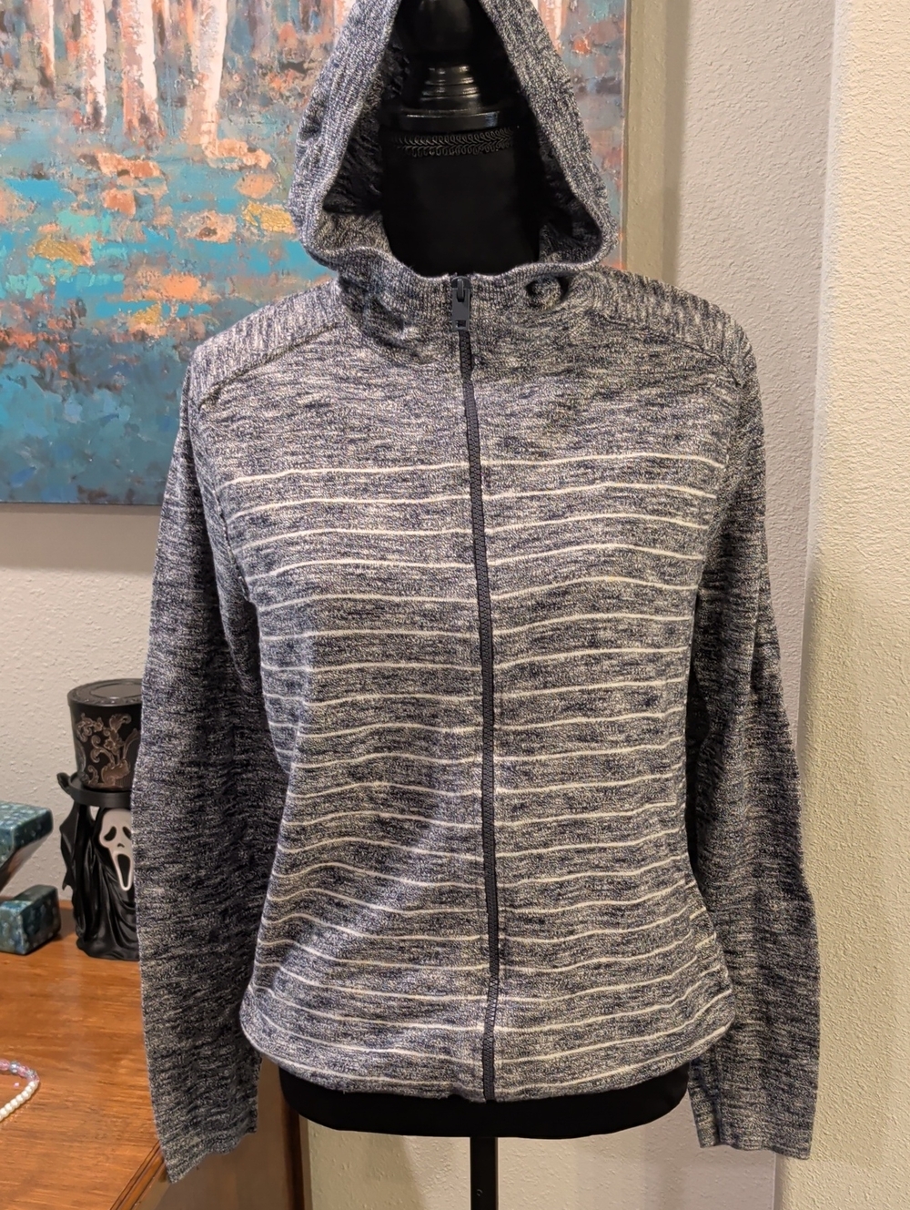 Men's Hooded Zip-Up Jacket in Heather Gray / Blue Express Medium